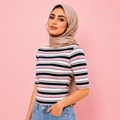Boat Neck Striped Top Multi Pink