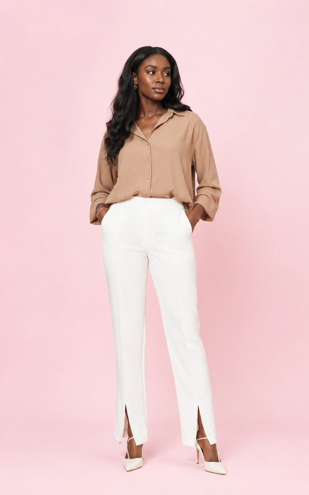 Elegant White Front Split Pant