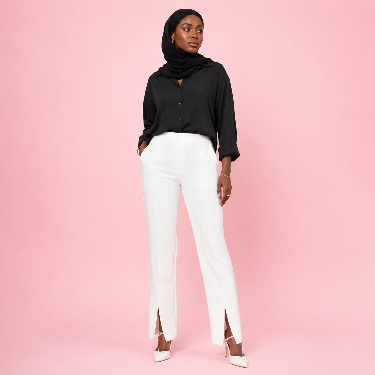 Elegant White Front Split Pant