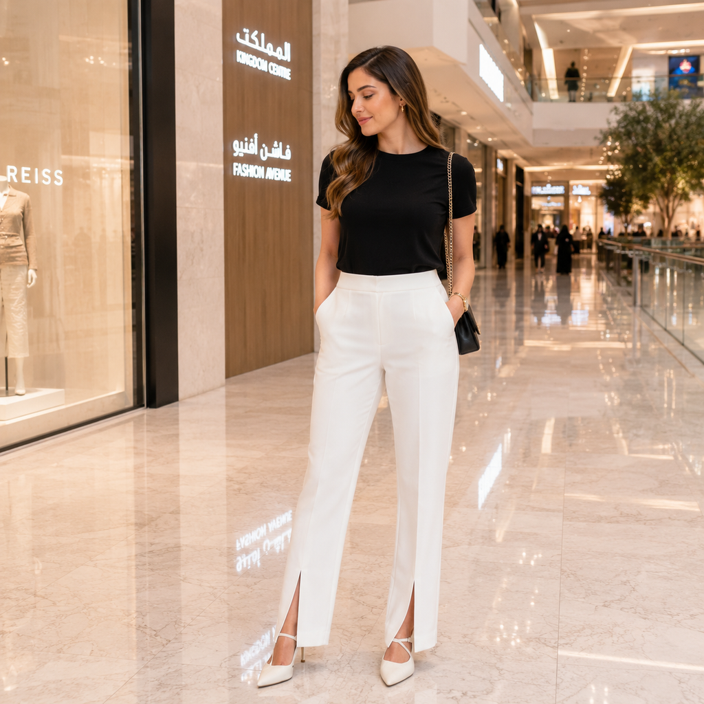 Elegant White Front Split Pant