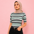 Boat Neck Striped Top Multi Green